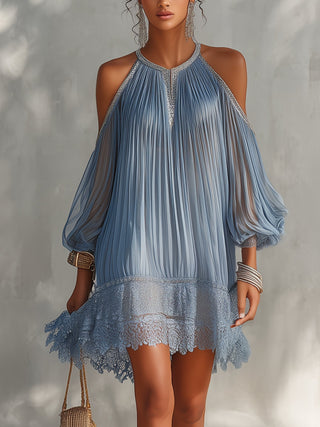 FIONA | BLUE OFF-SHOULDER MINI DRESS FOR WOMEN