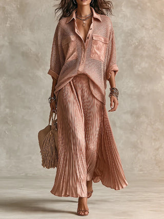 CAMILLE | PINK MESH PLEATED SKIRT FOR WOMEN