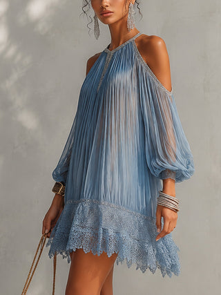 FIONA | BLUE OFF-SHOULDER MINI DRESS FOR WOMEN