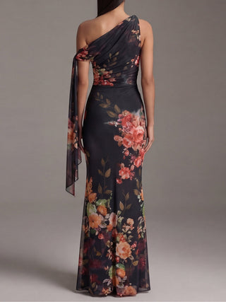 BLACK | ONE-SHOULDER PLEATED MAXI DRESS FOR WOMEN