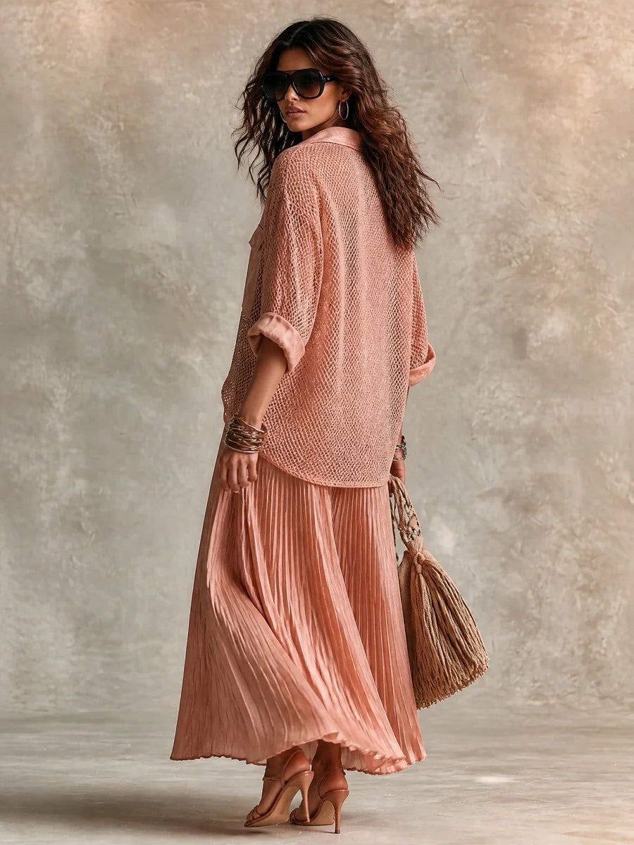 CAMILLE | PINK MESH PLEATED SKIRT FOR WOMEN