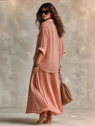 CAMILLE | PINK MESH PLEATED SKIRT FOR WOMEN