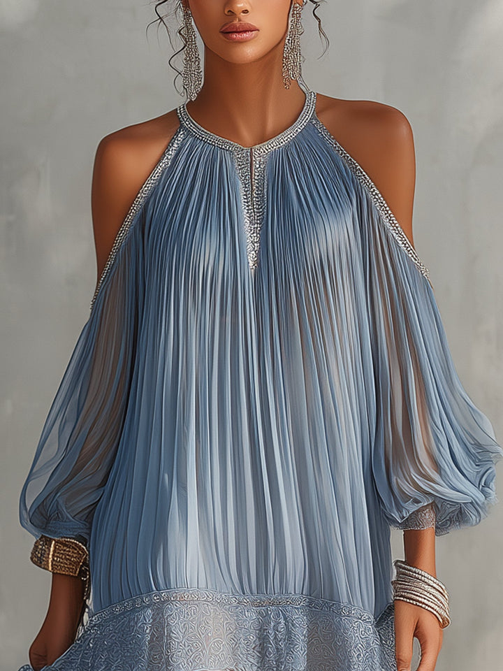 CELESTE | PLEATED COLD-SHOULDER DRESS FOR WOMEN