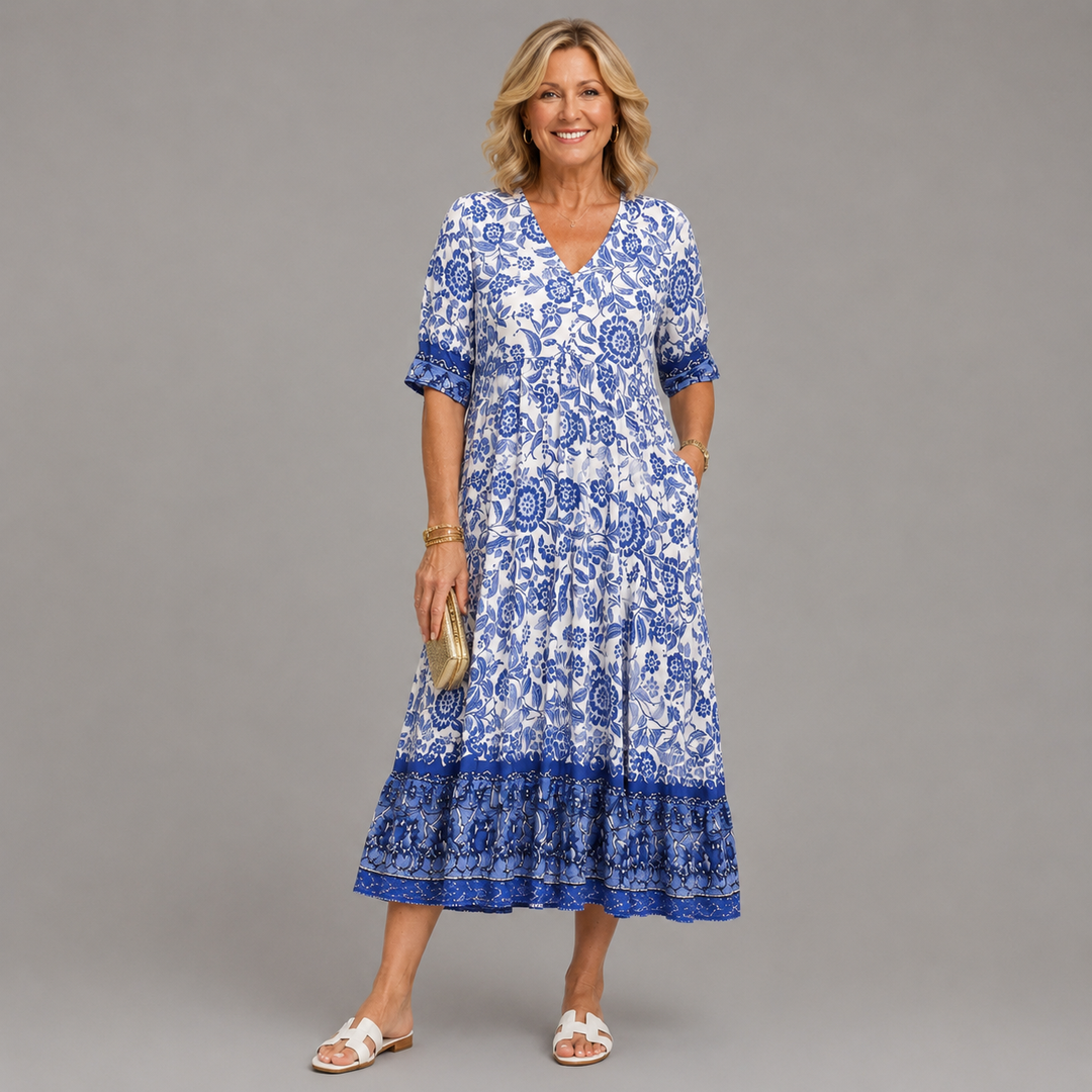 KEISHA | GRACEFUL V-NECK FLORAL DRESS FOR WOMEN