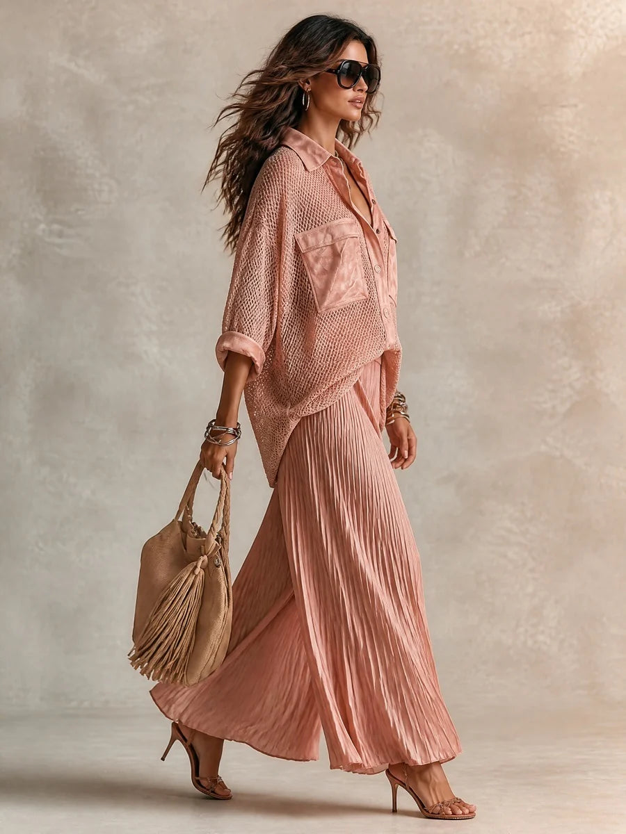 CAMILLE | PINK MESH PLEATED SKIRT FOR WOMEN