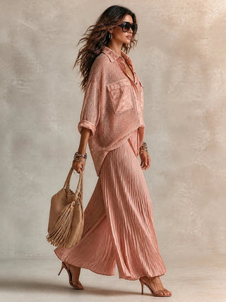 CAMILLE | PINK MESH PLEATED SKIRT FOR WOMEN