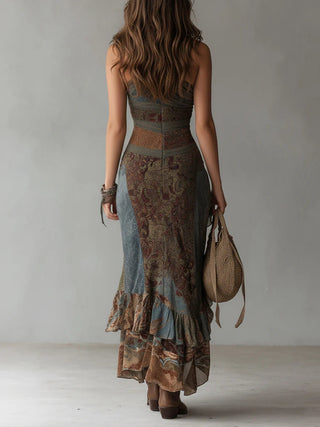 ETHNIC-STYLE | PRINTED ONE-SHOULDER MAXI DRESS FOR WOMEN