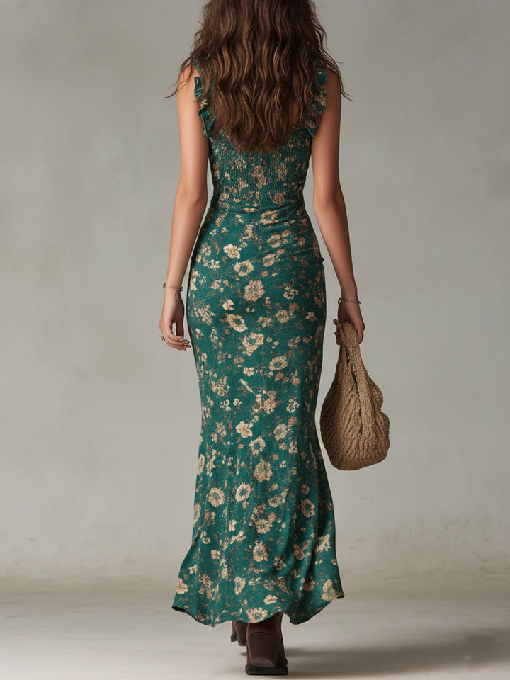 BOHEMIAN | GREEN PRINTED MAXI DRESS FOR WOMEN