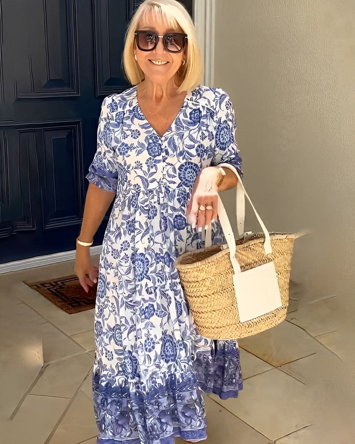 KEISHA | GRACEFUL V-NECK FLORAL DRESS FOR WOMEN