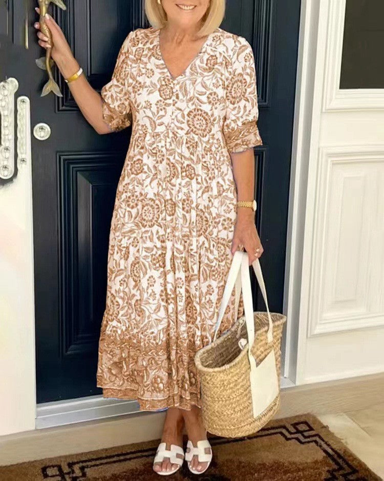 KEISHA | GRACEFUL V-NECK FLORAL DRESS FOR WOMEN