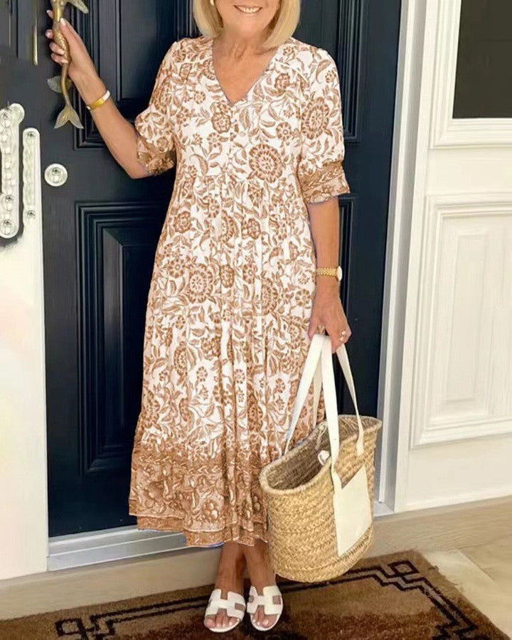 KEISHA | GRACEFUL V-NECK FLORAL DRESS FOR WOMEN