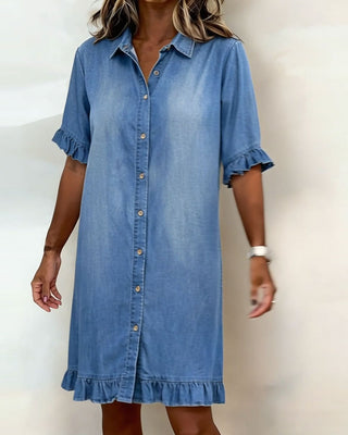 NANNA | RUFFLE SLEEVE DENIM DRESS FOR WOMEN