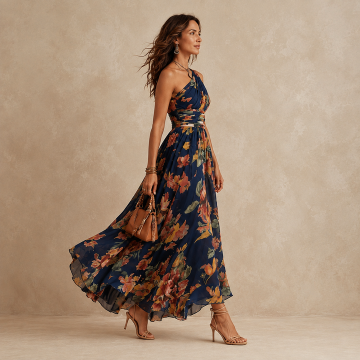 CELESTE | ONE-SHOULDER FLORAL MAXI DRESS FOR WOMEN