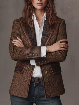 JACINTA | HERRINGBONE PRINTED PANEL BLAZER FOR WOMEN