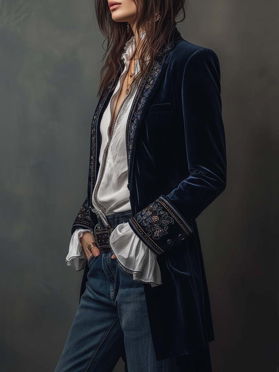 VERONIQUE | LONG EMBROIDERED VINTAGE JACKET FOR WOMEN