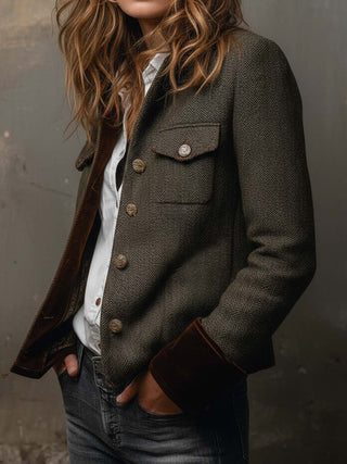 HONORINE | VINTAGE CHEVRON CONTRAST-TRIM BLAZER FOR WOMEN