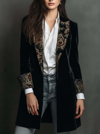 LIORA | BLACK BAROQUE PRINT BLAZER FOR WOMEN