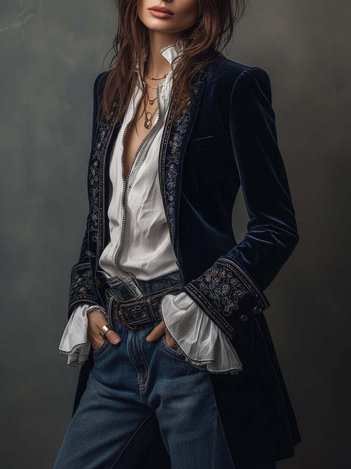 VERONIQUE | LONG EMBROIDERED VINTAGE JACKET FOR WOMEN