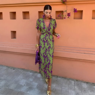 OCTAVIA | LONG FLORAL GREEN DRESS FOR WOMEN