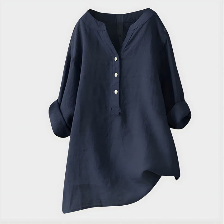 HANNA | COTTON-LINEN V-NECK BLOUSE FOR WOMEN