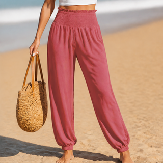BREESA | SMOCKED HIGH-WAIST SUMMER PANTS FOR WOMEN