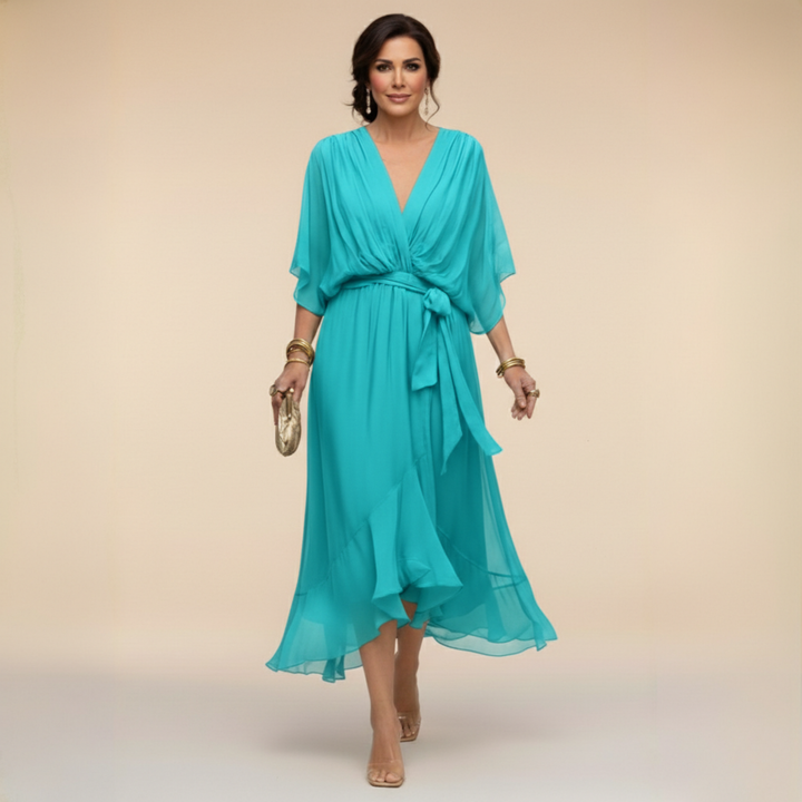 DAGMAR | V-NECK MIDI DRESS FOR WOMEN