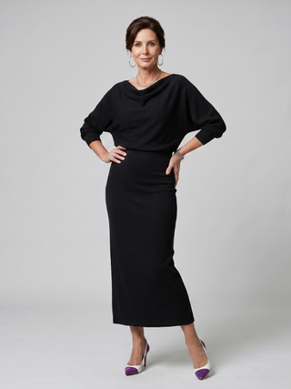 ROMY | DRAPED NECKLINE MIDI DRESS FOR WOMEN