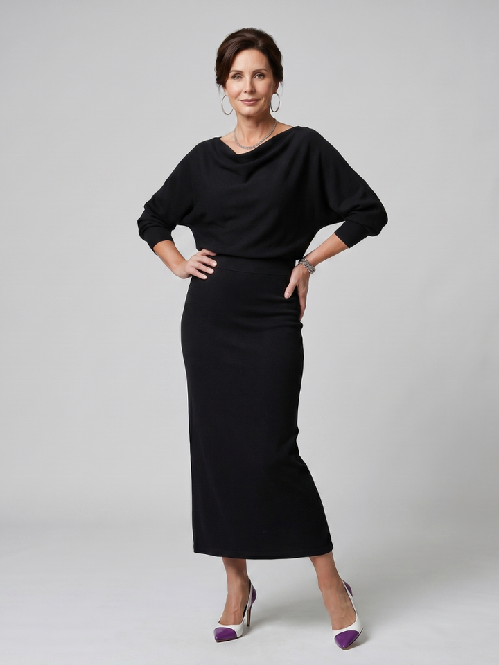 ROMY | DRAPED NECKLINE MIDI DRESS FOR WOMEN