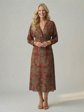 LUNE | NATURAL WRAP MIDI DRESS FOR WOMEN