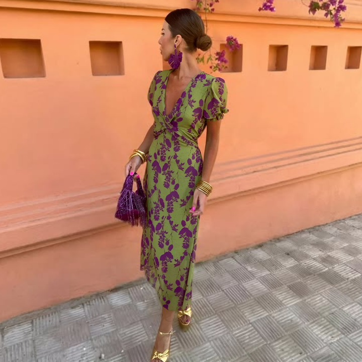 OCTAVIA | LONG FLORAL GREEN DRESS FOR WOMEN