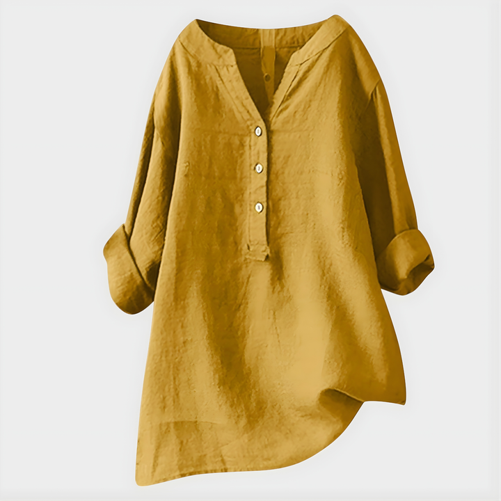 HANNA | COTTON-LINEN V-NECK BLOUSE FOR WOMEN