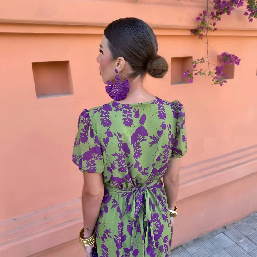 OCTAVIA | LONG FLORAL GREEN DRESS FOR WOMEN