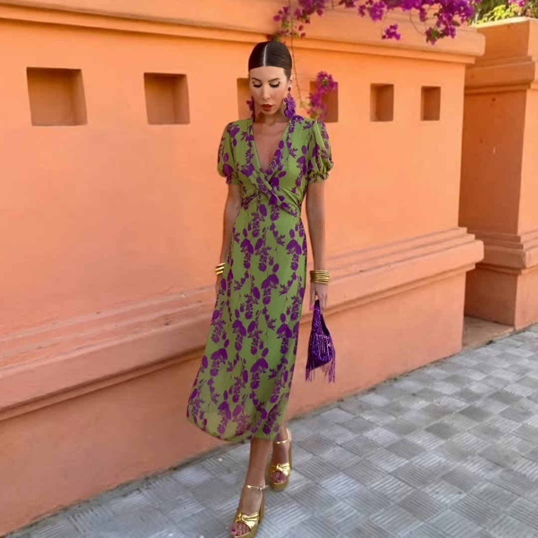 OCTAVIA | LONG FLORAL GREEN DRESS FOR WOMEN