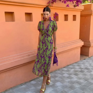 OCTAVIA | LONG FLORAL GREEN DRESS FOR WOMEN