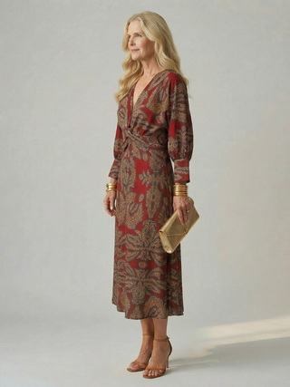 LUNE | NATURAL WRAP MIDI DRESS FOR WOMEN