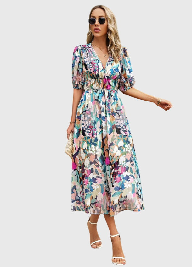 MAREN | FLATTERING FLORAL MIDI DRESS FOR WOMEN