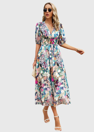 MAREN | FLATTERING FLORAL MIDI DRESS FOR WOMEN