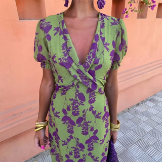 OCTAVIA | LONG FLORAL GREEN DRESS FOR WOMEN