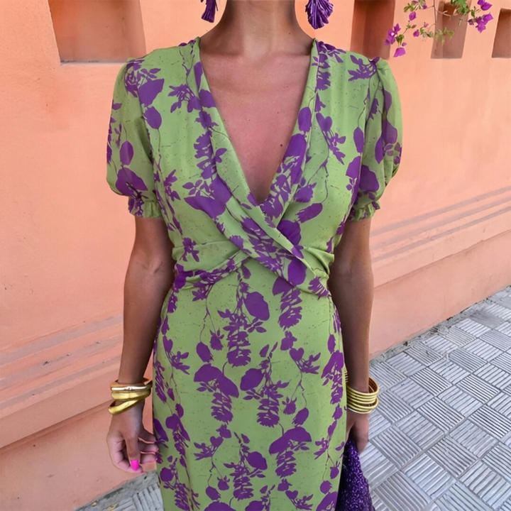 OCTAVIA | LONG FLORAL GREEN DRESS FOR WOMEN