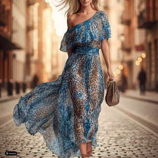 AMARA | ONE-SHOULDER LEOPARD MAXI DRESS FOR WOMEN