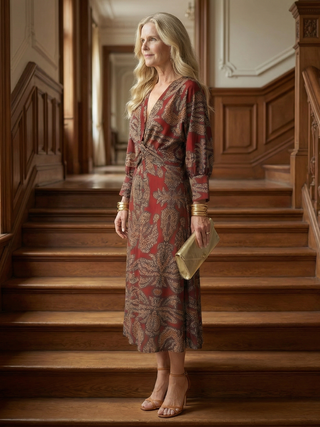 LUNE | NATURAL WRAP MIDI DRESS FOR WOMEN