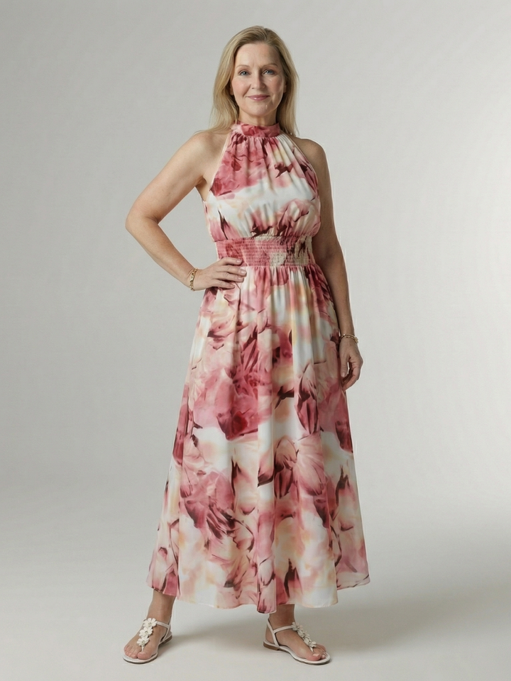 SYLIN | GATHERED HALTER MIDI DRESS FOR WOMEN