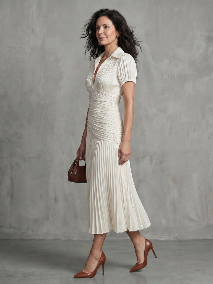 THEODORA | PLEATED WAISTLINE MIDI DRESS FOR WOMEN