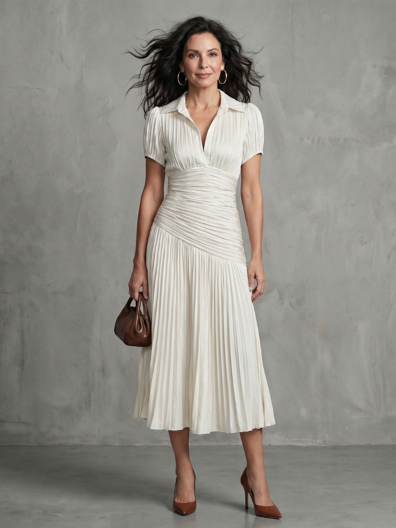 THEODORA | PLEATED WAISTLINE MIDI DRESS FOR WOMEN
