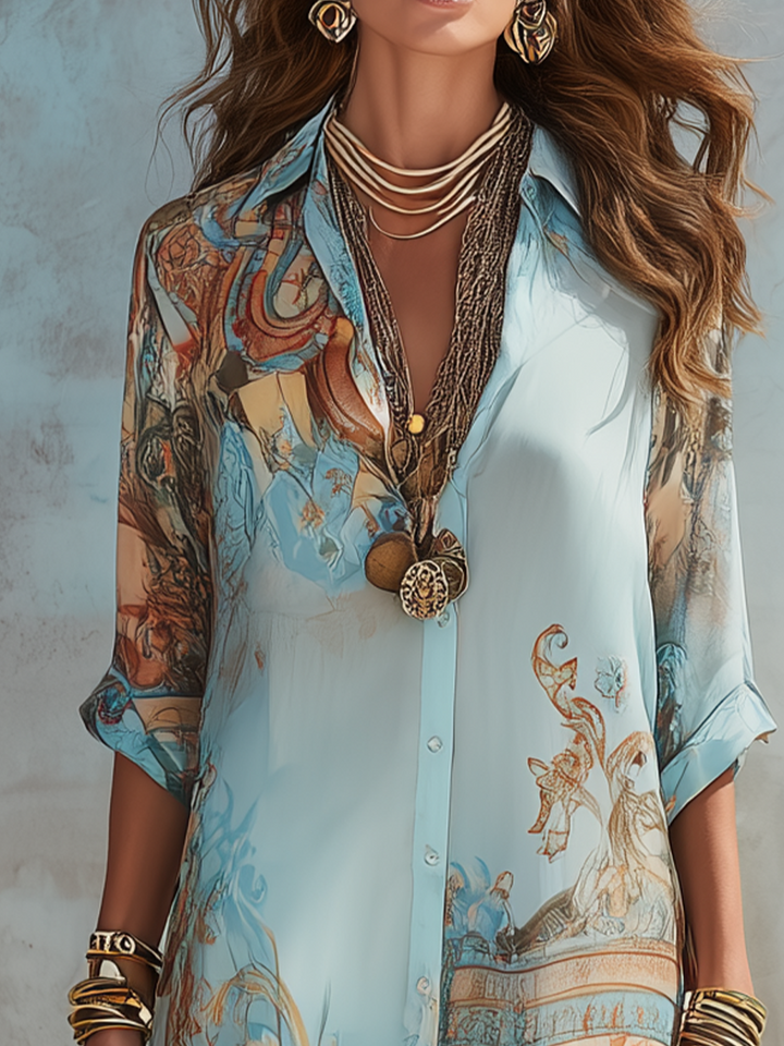 BAROQUE | FLORAL BLUE MAXI DRESS FOR WOMEN