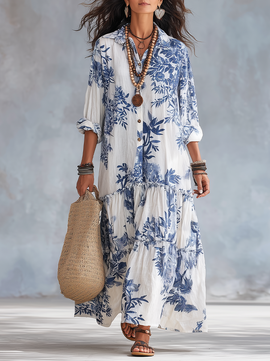 BOHEMIAN | BLUE FLORAL MAXI DRESS FOR WOMEN