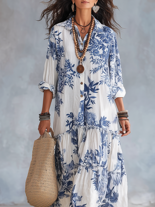 BOHEMIAN | BLUE FLORAL MAXI DRESS FOR WOMEN