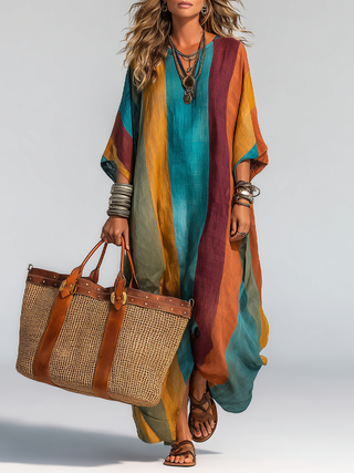 CHLOE | CONTRAST COTTON-LINEN MAXI DRESS FOR WOMEN