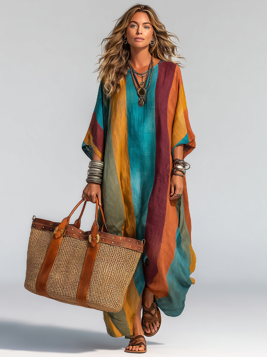 CHLOE | CONTRAST COTTON-LINEN MAXI DRESS FOR WOMEN