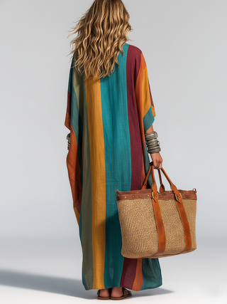 CHLOE | CONTRAST COTTON-LINEN MAXI DRESS FOR WOMEN